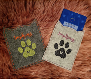 Stickserie ITH - Impfpasshülle Katzenkopf Ohren - 11 Motive Katze in 4 Varianten inkl. Blanko